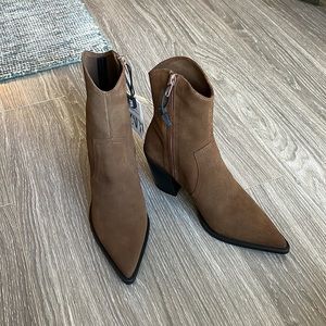 Zara suede leather brown cowboy western ankle boots